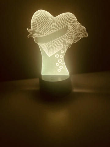 Romantic 3D Rose Heart LED Night Light - Valentine's Gift for Her