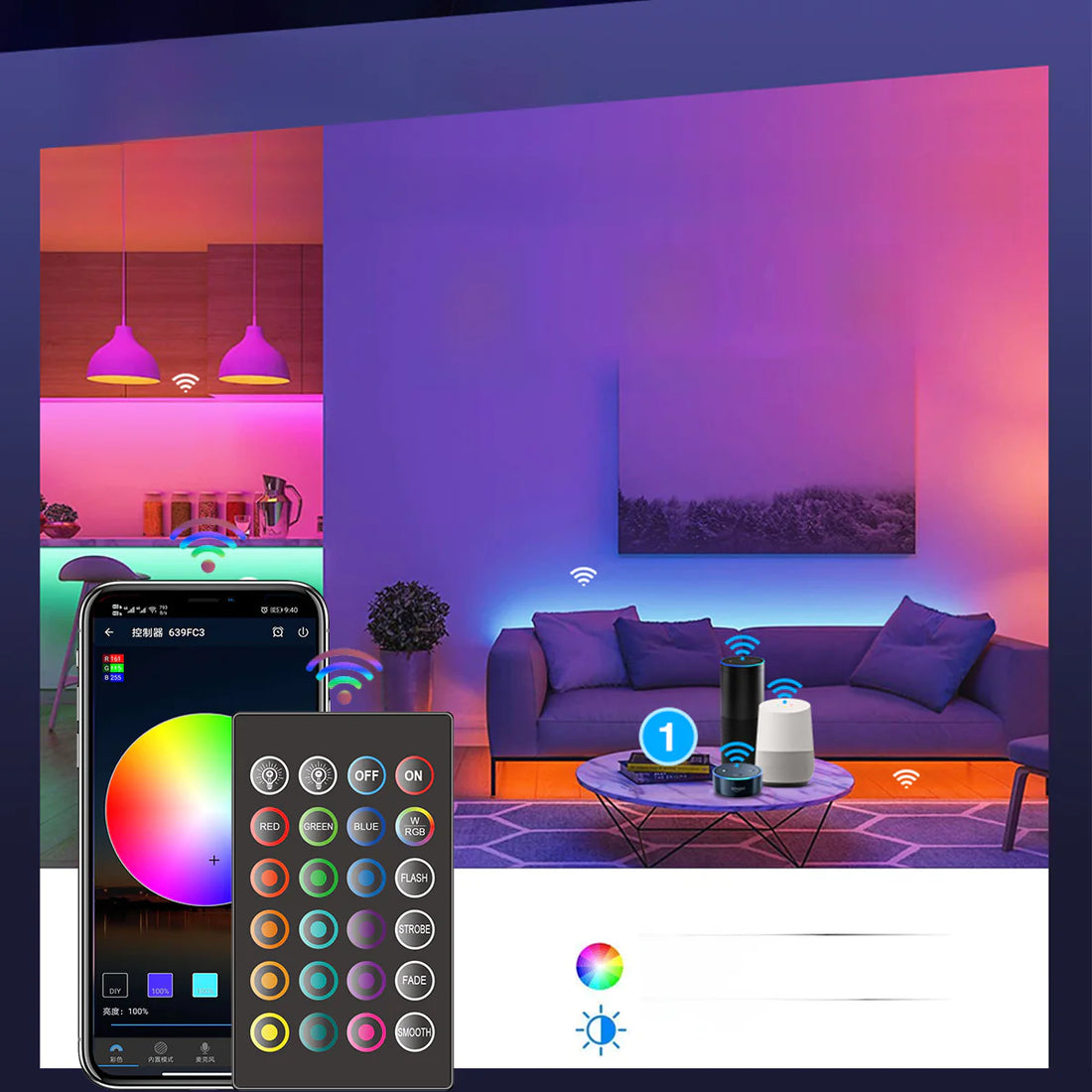 WiFi Smart LED Strip Lights Kit - Color Changing RGB Light with App & Remote Control